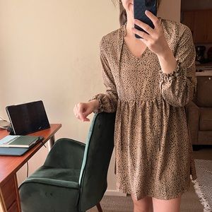 SheIn Leopard Print Long-Sleeved Babydoll Swing Dress